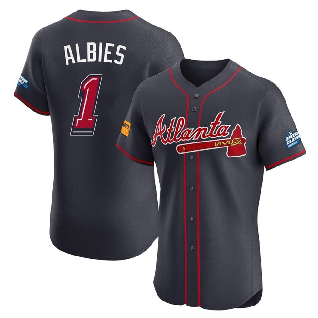 Atlanta Braves #1 Ozzie Albies Player Navy FEDASGOGE 2025 Speedway Classic Limited Elite Home Game Stitched Jerseys