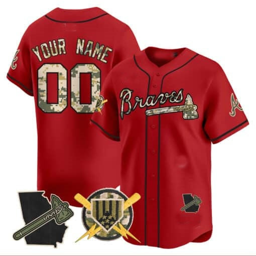 Custom Atlanta Braves Armed Forces Day Vapor Premier Limited Jersey ¨CRed FEDASGOGE