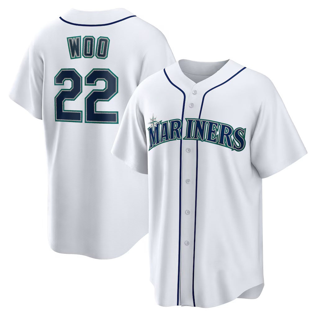 Seattle Mariners #22 Bryan Woo White FEDASGOGE Home Replica Jersey