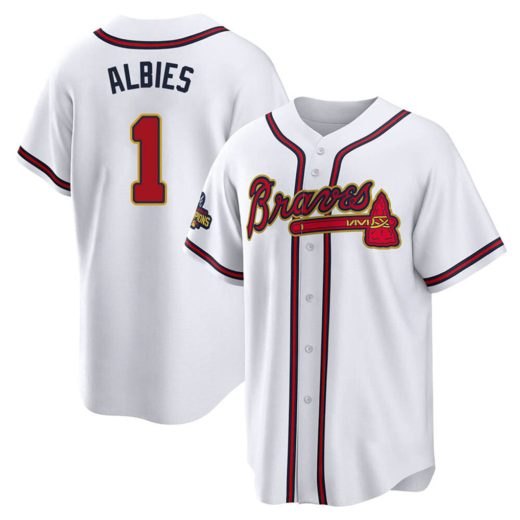 Atlanta Braves #1 Ozzie Albies Player White Gold FEDASGOGE Home Game Stitched Jerseys