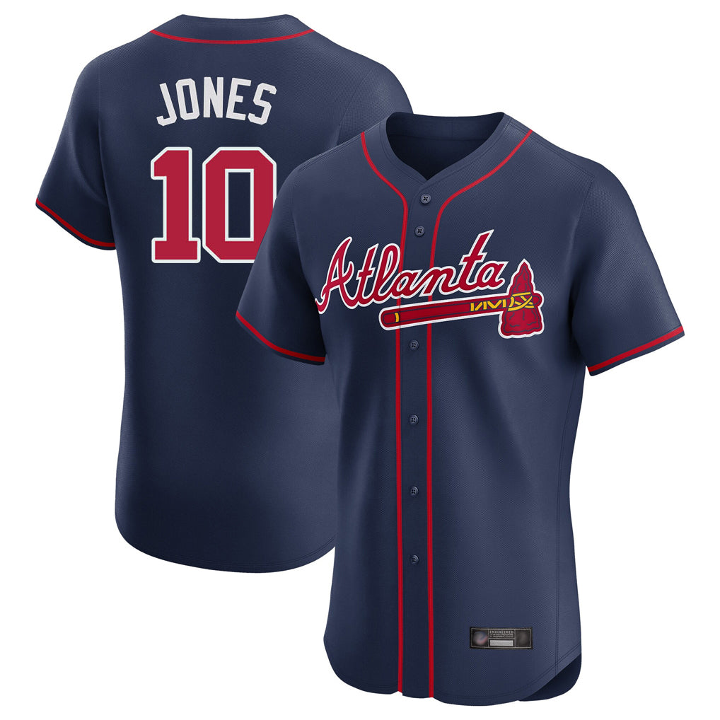 Atlanta Braves #10 Chipper Jones Player Navy FEDASGOGE Limited Elite Home Game Stitched Jerseys