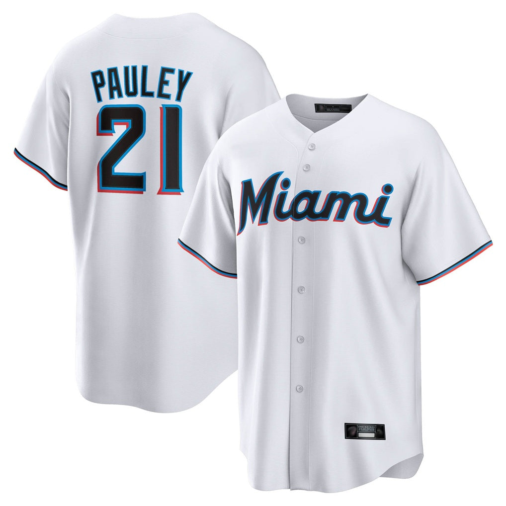 Miami Marlins #21 Graham Pauley Player White FEDASGOGE Home Game Stitched Jerseys