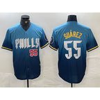 Philadelphia Phillies #55 Ranger Suarez Blue FEDASGOGE 2024 City Player Number Cool Base Jerseys