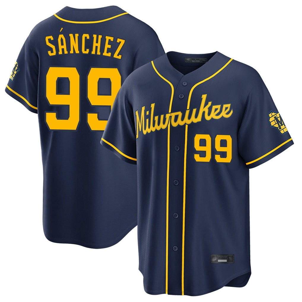 Milwaukee Brewers #99 Gary Sanchez Player Navy FEDASGOGE Home Stadium Game Stitched Jerseys