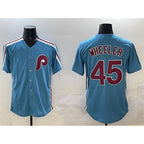 Philadelphia Phillies #45 Zack Wheeler Blue FEDASGOGE Cool Base Stitched Jersey
