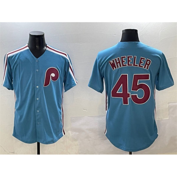 Philadelphia Phillies #45 Zack Wheeler Blue FEDASGOGE Cool Base Stitched Jersey