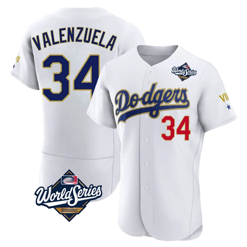 Los Angeles Dodgers #34 Fernando Valenzuela Player Gold White FEDASGOGE World Series 2026 Collection Stadium Limited Elite Stitched Jerseys