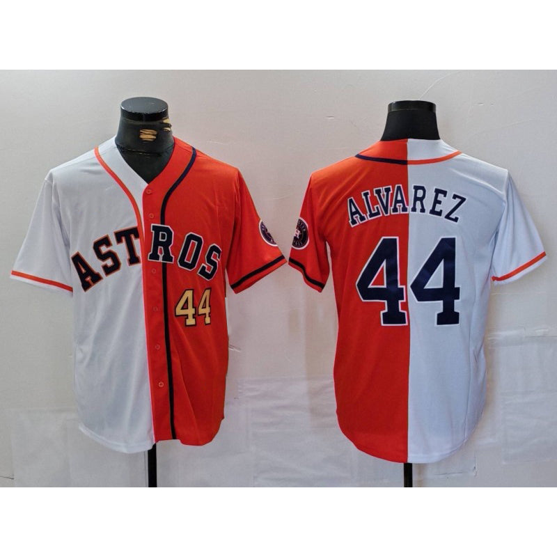 Houston Astros #44 Yordan Alvarez Number White Orange FEDASGOGE Split Stitched Jersey
