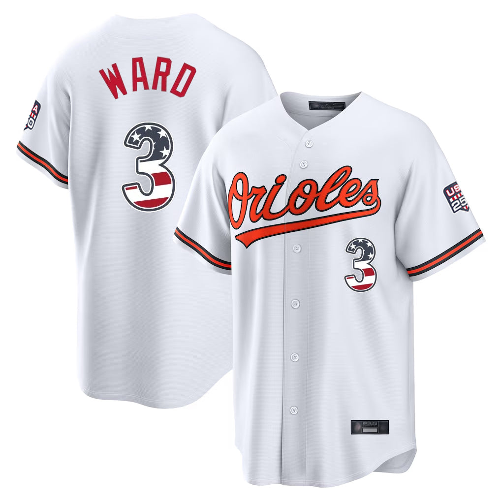 Baltimore Orioles #3 Taylor Ward Player White FEDASGOGE USA 250 Fourth of July Home Game Stitched Jerseys