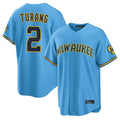 Milwaukee Brewers #2 Brice Turang Player Light Blue FEDASGOGE Road Stadium Game Stitched Jerseys