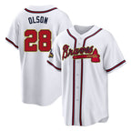 Atlanta Braves #28 Matt Olson Player White Gold FEDASGOGE Home Game Stitched Jerseys