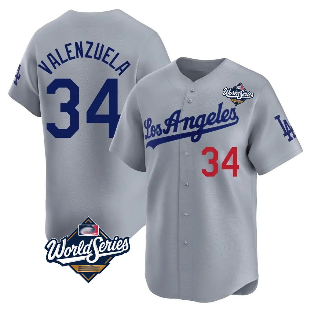 Los Angeles Dodgers #34 Fernando Valenzuela Player Gray FEDASGOGE World Series Limited Home Stitched Jerseys
