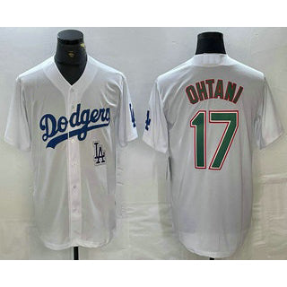 Los Angeles Dodgers #17 Shohei Ohtani White Green FEDASGOGE Stitched Cool Base Jersey 2