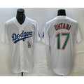 Los Angeles Dodgers #17 Shohei Ohtani White Green FEDASGOGE Stitched Cool Base Jersey 2