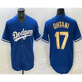 Los Angeles Dodgers #17 Shohei Ohtani Blue Gold FEDASGOGE Stitched Cool Base Jersey 2