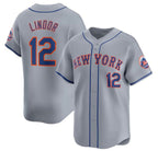 New York Mets #12 Francisco Lindor 2024 Gray FEDASGOGE Away Limited Stitched Jersey