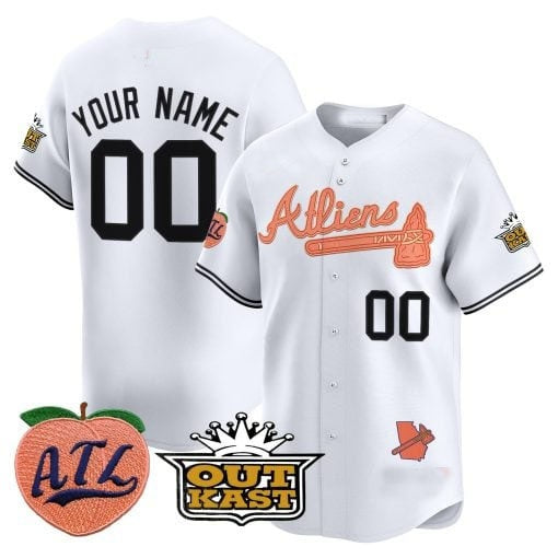 Custom Atlanta Braves Atliens & Peach Vapor Premier Limited Jersey ¨CWhite FEDASGOGE