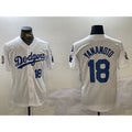 Los Angeles Dodgers #18 Yoshinobu Yamamoto White FEDASGOGE 2024 World Series With Fernando Memorial Patch Home Limited Stitched Jersey 2