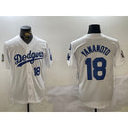 Los Angeles Dodgers #18 Yoshinobu Yamamoto White FEDASGOGE 2024 World Series With Fernando Memorial Patch Home Limited Stitched Jersey 2