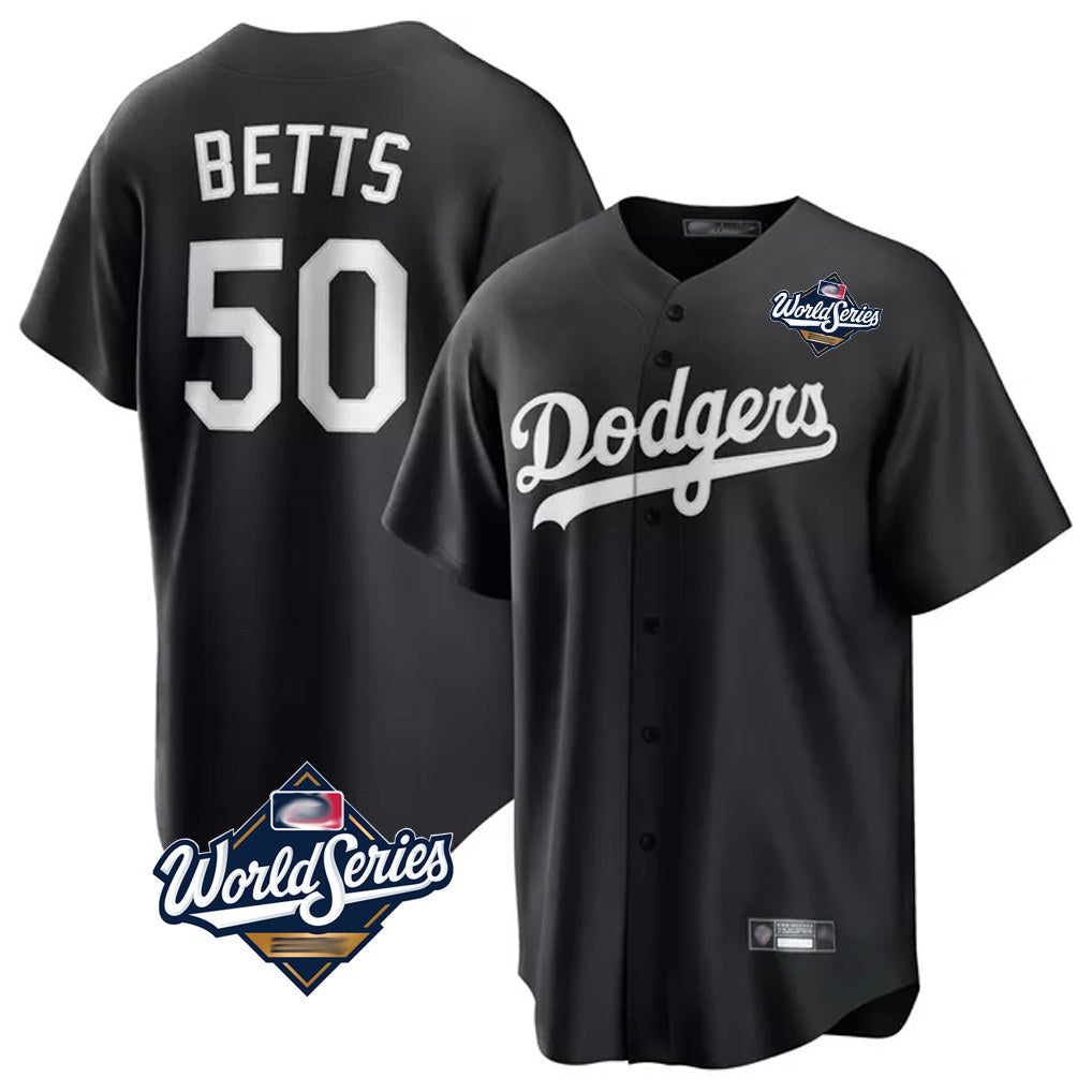 Los Angeles Dodgers #50 Mookie Betts Player Black FEDASGOGE World Series Carbon Limited Game Stitched Jerseys
