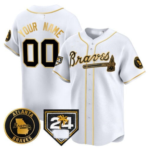 Custom Atlanta Braves 2024 Spring Training Patch Vapor Premier Limited Jersey ¨C White Gold FEDASGOGE