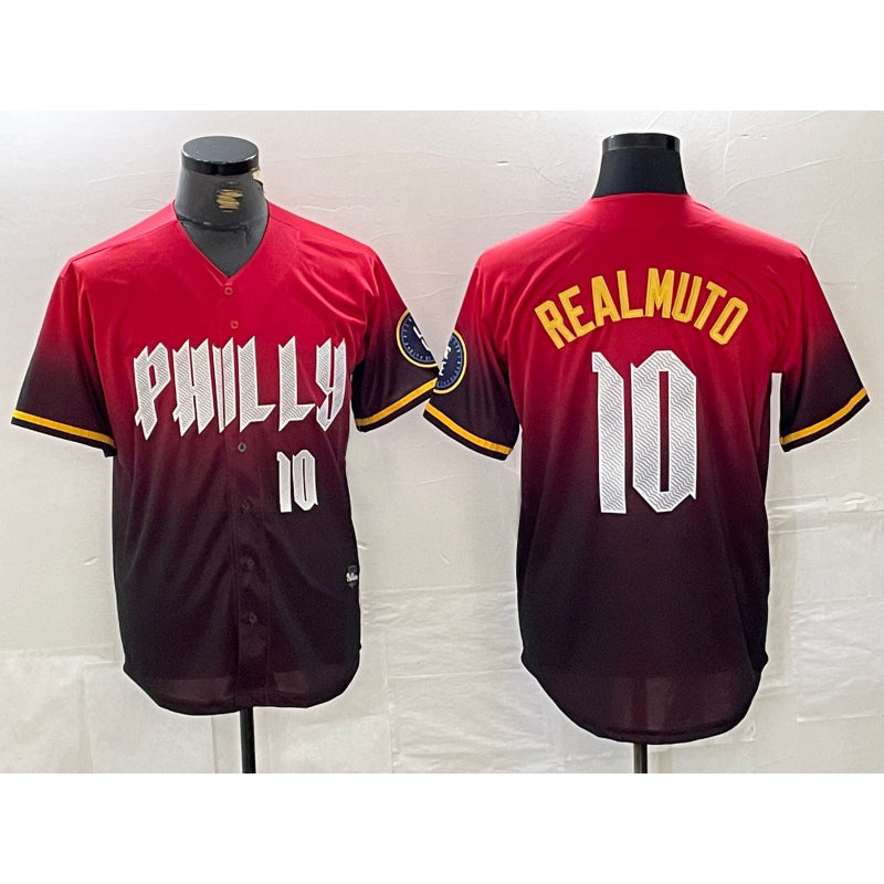 Philadelphia Phillies #10 JT Realmuto Red FEDASGOGE 2024 City Player Number Cool Base Jersey 2