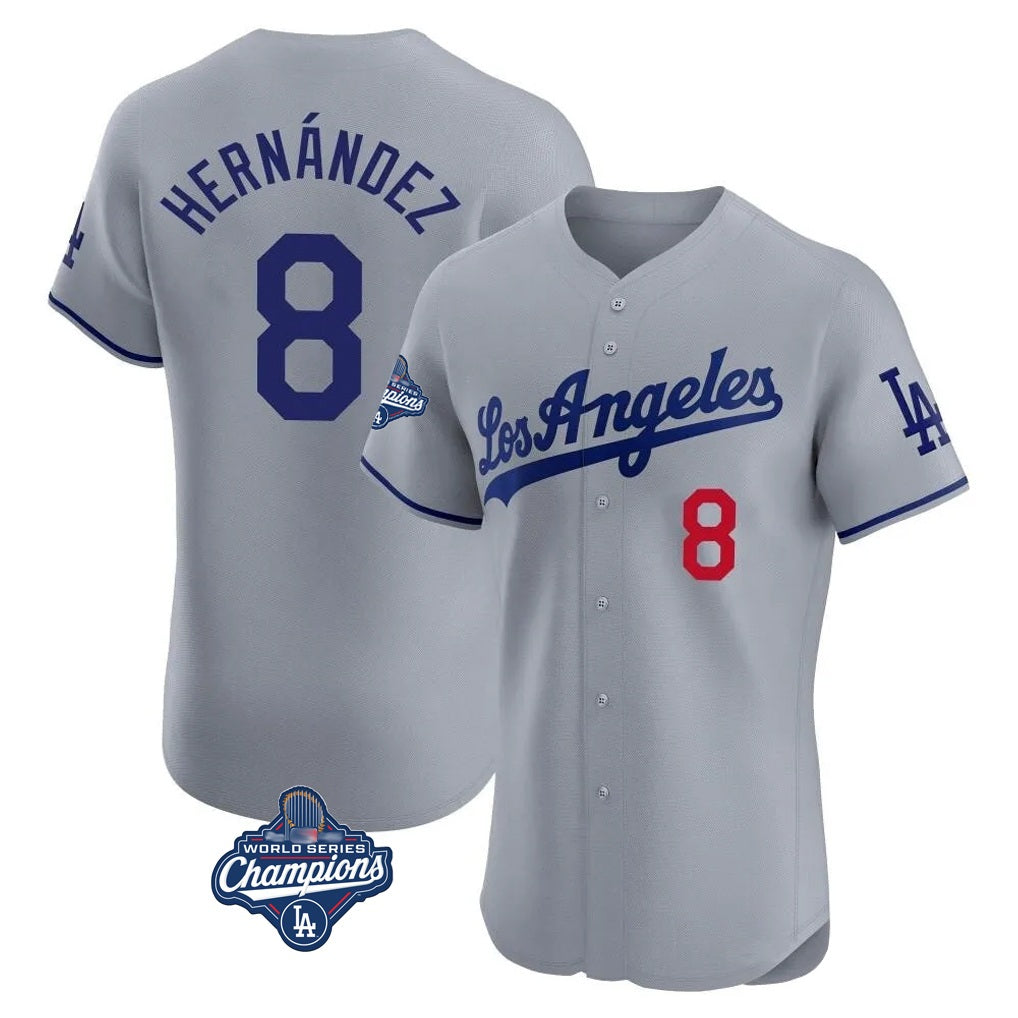 Los Angeles Dodgers #8 Enrique Hern¨¢ndez Player Gray FEDASGOGE World Series Meet Limited Elite Home Stitched Jerseys