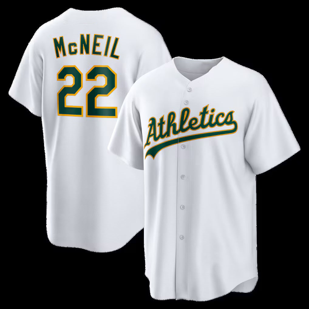 Oakland Athletics #22 Jeff McNeil White FEDASGOGE Home Replica Jersey