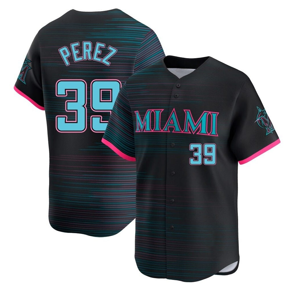 Miami Marlins #39 Eury Perez Player Black FEDASGOGE City Connect Home Limited Stitched Jerseys