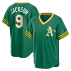 Oakland Athletics #9 Reggie Jackson Kelly Green FEDASGOGE Road Cooperstown Collection Player Jersey