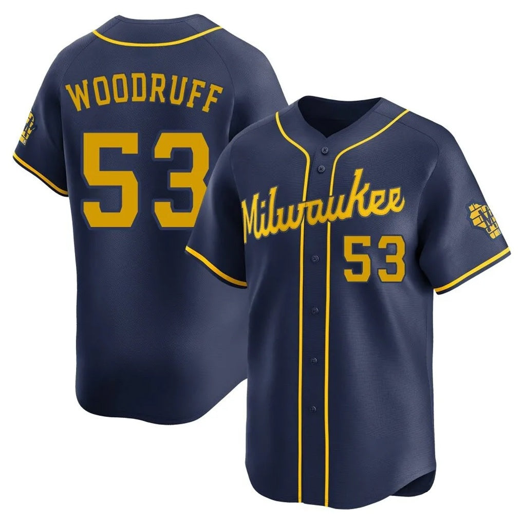 Milwaukee Brewers #53 Brandon Woodruff Player Navy FEDASGOGE Home Limited Stitched Jerseys