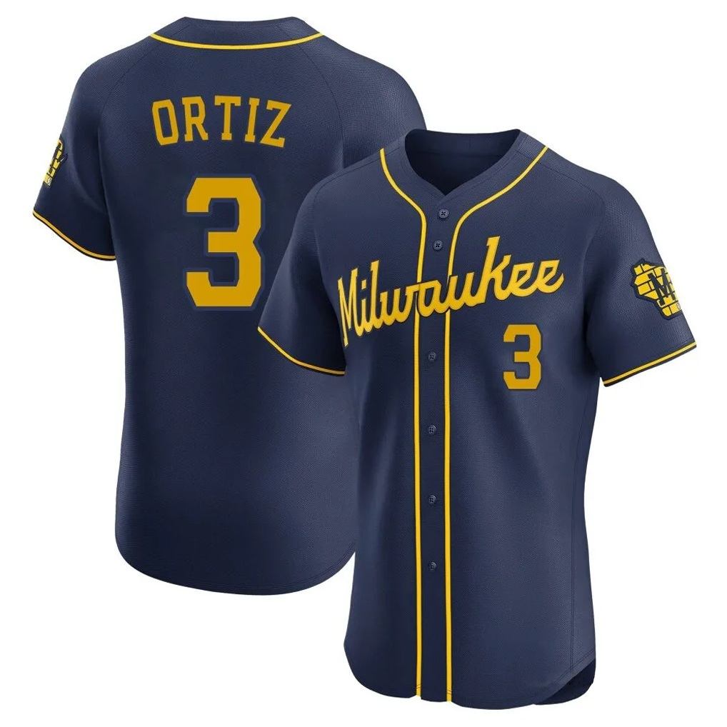 Milwaukee Brewers #3 Joey Ortiz Player Navy FEDASGOGE Home Limited Elite Stitched Jerseys