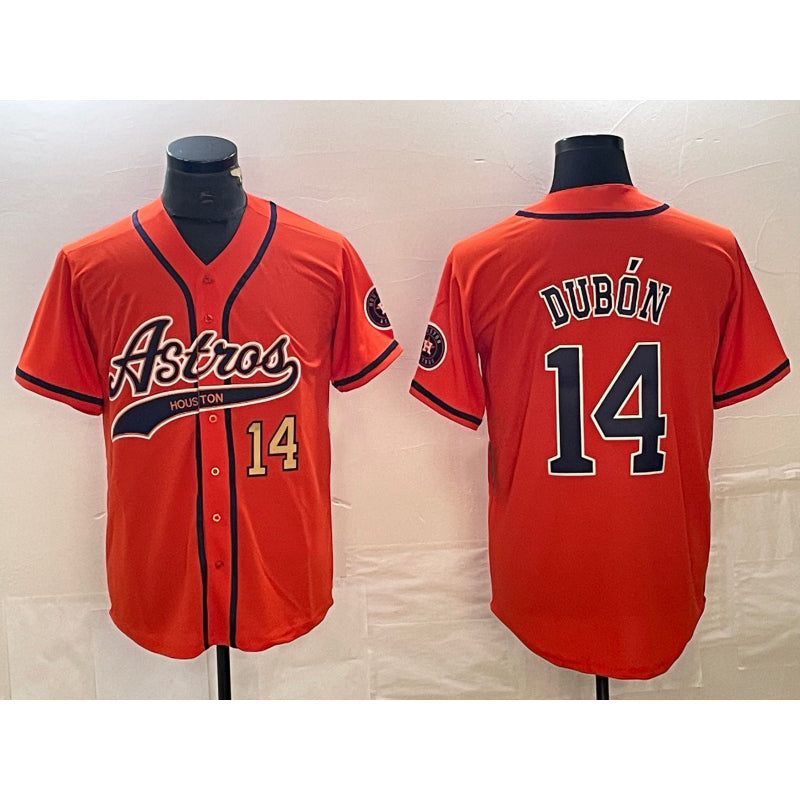 Houston Astros #14 Mauricio Dubon Number Orange FEDASGOGE With Patch Cool Base Stitched Jersey