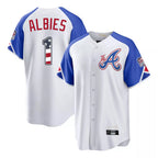 Atlanta Braves #1 Ozzie Albies Player White FEDASGOGE USA 250 Fourth Of July City Connect Home Game Stitched Jerseys
