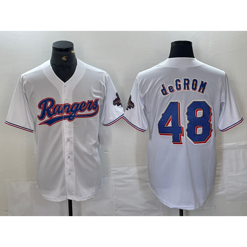 Texas Rangers #48 Jacob deGrom White FEDASGOGE 2024 Gold Collection Limited Cool Base Jersey