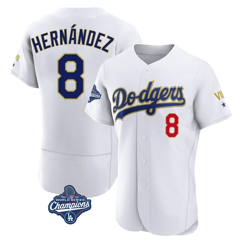 Los Angeles Dodgers #8 Enrique Hern¨¢ndez Player Gold White FEDASGOGE World Series Meet 2026 Collection Stadium Limited Elite Stitched Jerseys
