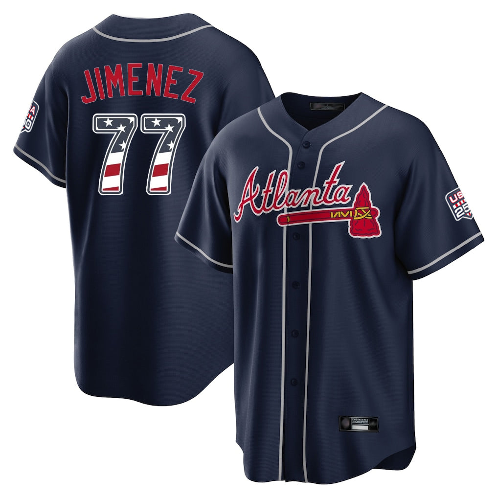 Atlanta Braves #77 Joe Jimenez Player Navy FEDASGOGE USA 250 Fourth Of July Limited Home Game Stitched Jerseys