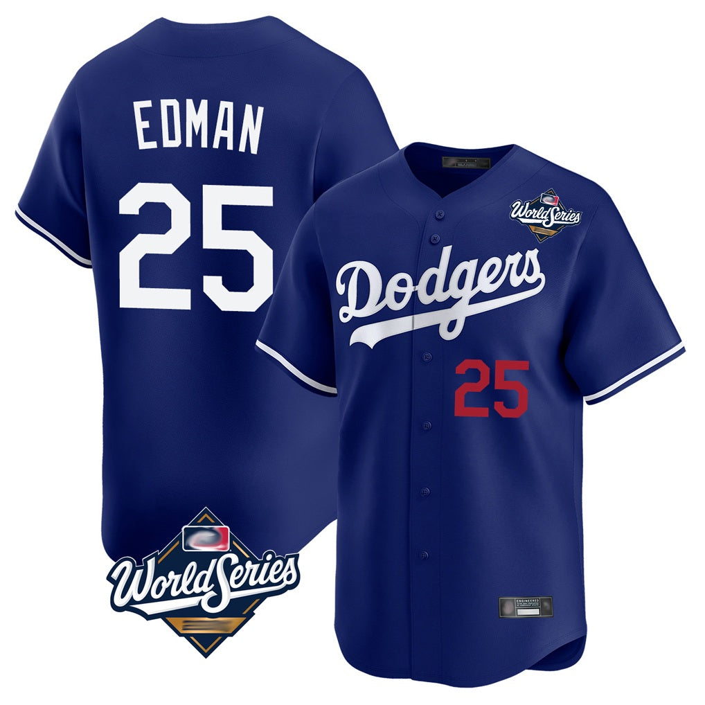 Los Angeles Dodgers #25 Tommy Edman Player Royal FEDASGOGE World Series Limited Home Stitched Jerseys