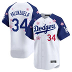 Los Angeles Dodgers #34 Fernando Valenzuela Player White-Royal FEDASGOGE Tokyo Series Vapor Premier Limited Stitched Jerseys