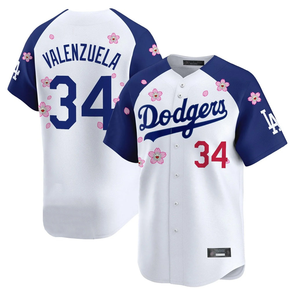 Los Angeles Dodgers #34 Fernando Valenzuela Player White-Royal FEDASGOGE Tokyo Series Vapor Premier Limited Stitched Jerseys
