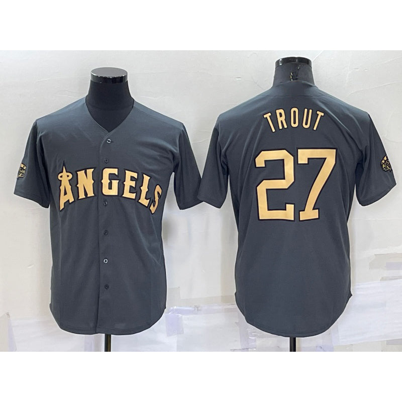 Los Angeles Angels #27 Mike Trout Grey FEDASGOGE 2022 All Star Stitched Cool Base Jersey