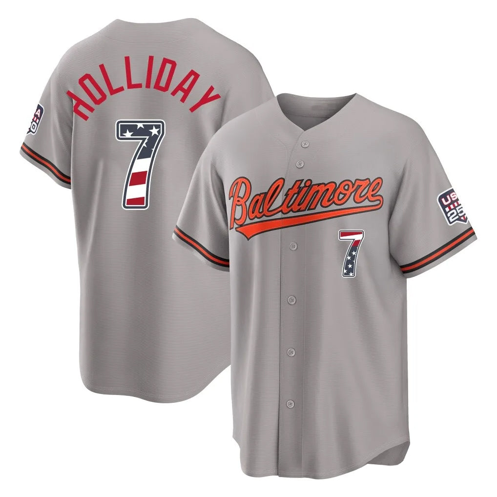 Baltimore Orioles #7 Jackson Holliday Player Gray FEDASGOGE USA 250 Fourth of July Home Game Stitched Jerseys