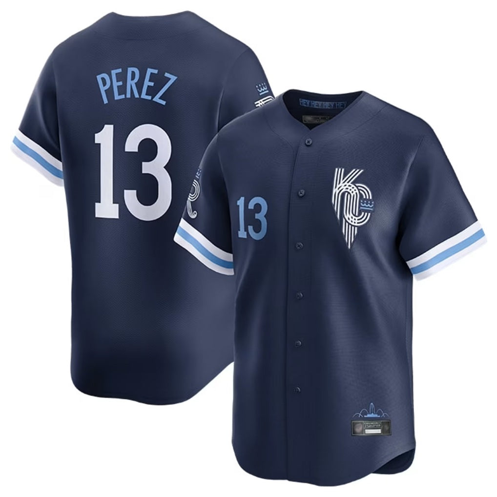 Kansas City Royals #13 Salvador Perez Player Navy FEDASGOGE City Connect Limited Home Stitched Jerseys