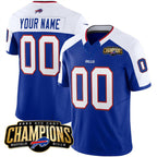 Custom B.Bills Active Player Blue White FEDASGOGE 2023 F.U.S.E. AFC East Champions Ptach Stitched Jersey