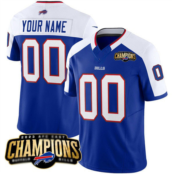 Custom B.Bills Active Player Blue White FEDASGOGE 2023 F.U.S.E. AFC East Champions Ptach Stitched Jersey