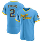 Milwaukee Brewers #2 Brice Turang Player Light Blue FEDASGOGE City Connect Home Limited Elite Stitched Jerseys