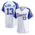 Atlanta Braves #13 Ronald Acuna Jr Player White FEDASGOGE Throwback Cooperstown Collection T-shirt Game Stitched Jerseys