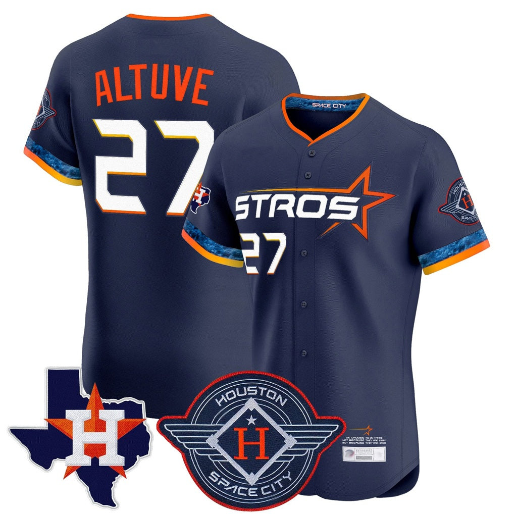 Houston Astros #27 Jose Altuve Player Navy FEDASGOGE City Connect Texas Patch Vapor Premier Limited Elite Home Stitched Jerseys