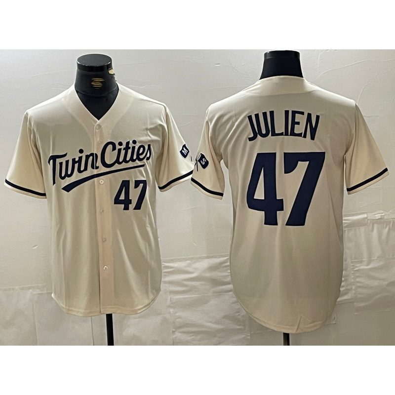 Minnesota Twins #47 Edouard Julien Number Cream FEDASGOGE Cool Base Stitched Jersey
