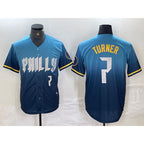Philadelphia Phillies #7 Trea Turner Number Blue FEDASGOGE 2024 City Connect Limited Stitched Jersey 2